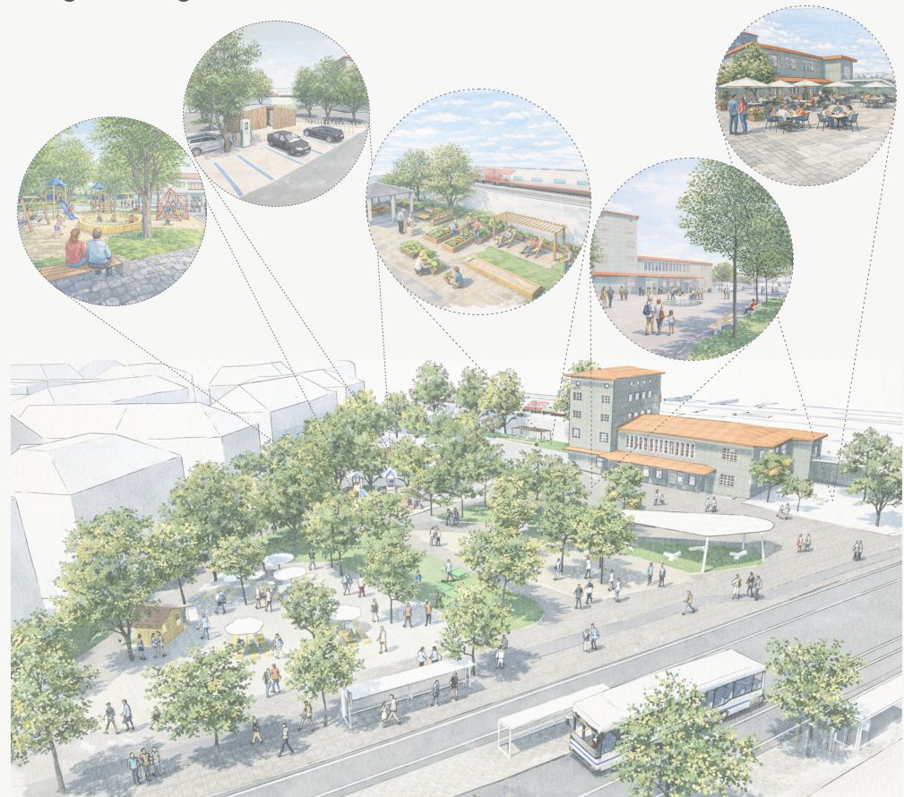 Entwurf Neue Aufenthaltsqualitäten und Klimaresilienz am Helmut-Haller-Platz Entwurf Neue Aufenthaltsqualitäten und Klimaresilienz am Helmut-Haller-Platz