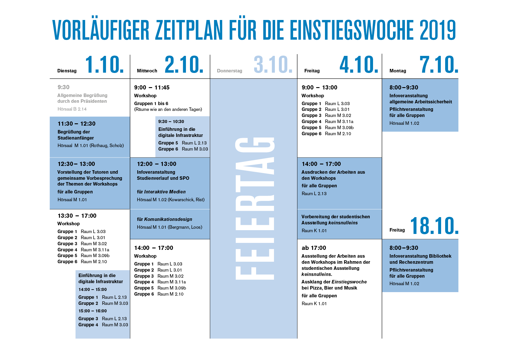 Stundenplan Einstiegswoche