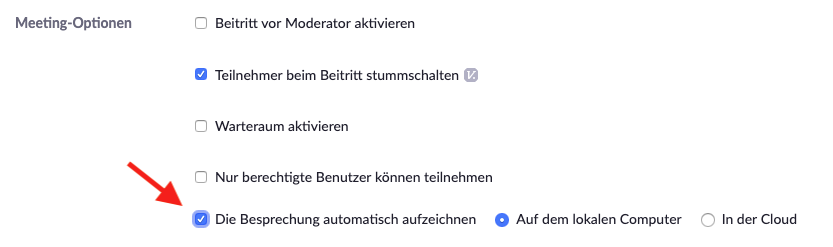 Zoom: Meeting automatisch aufzeichnen