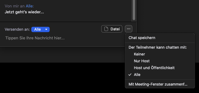 Zoom: Das Chatfenster