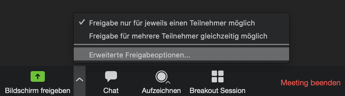 Zoom: Erweiterte Bildschirmfreigabe