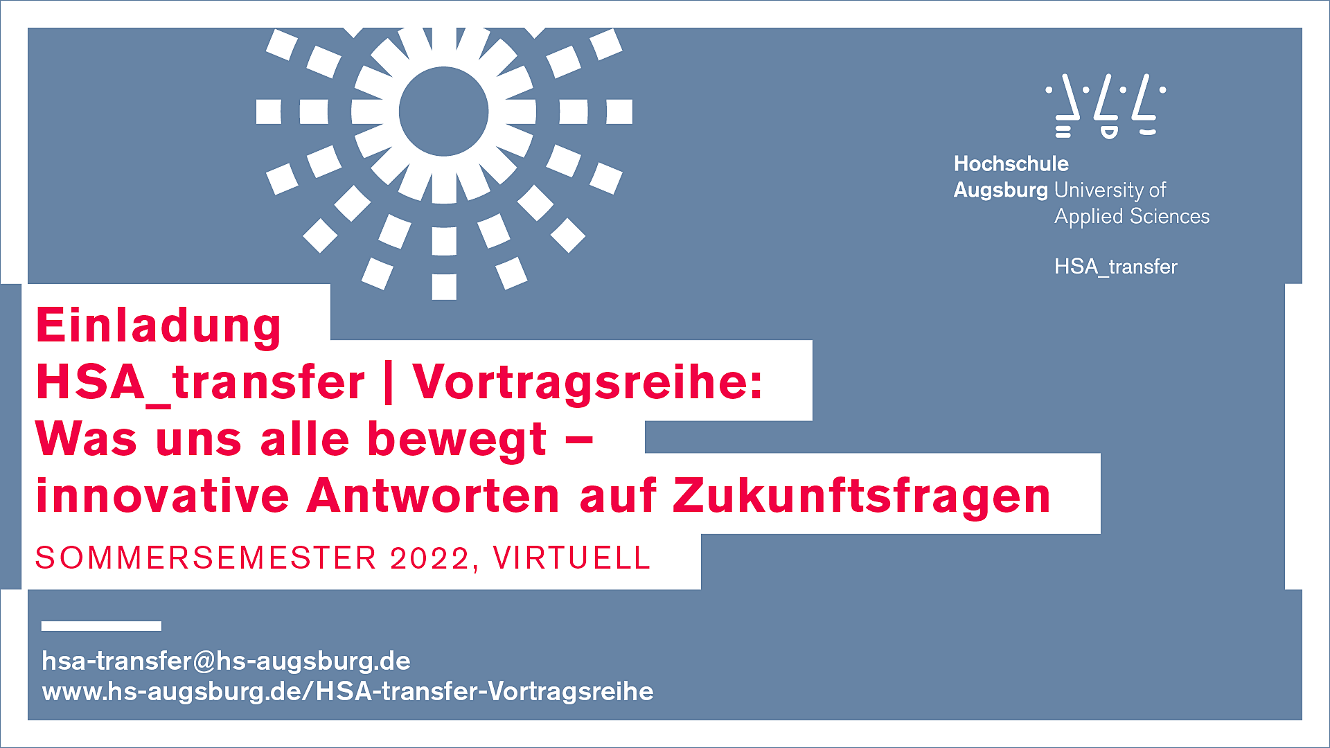 BAnner: Einladung HSA_transfer | Vortragsreihe SoSe 22