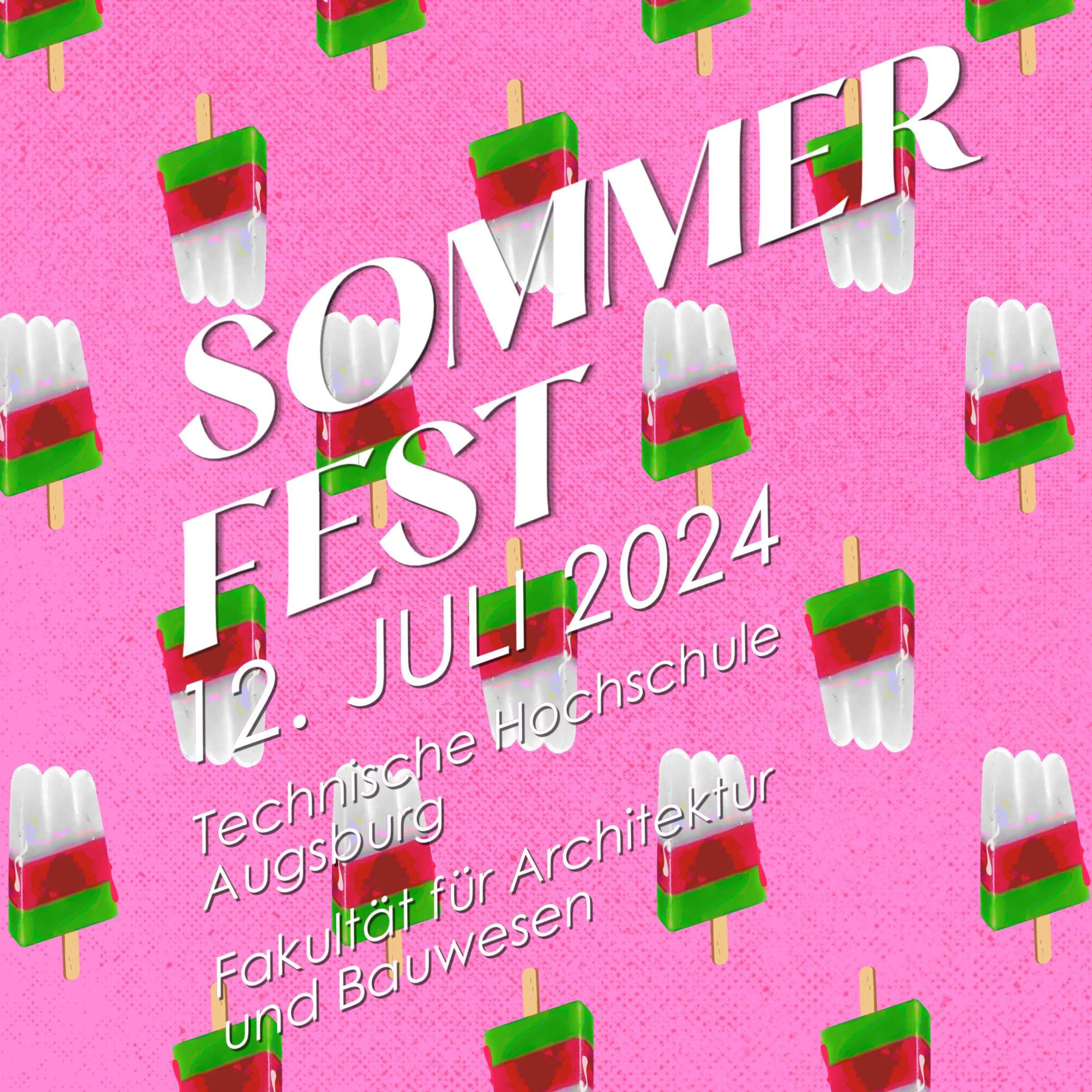 Dolomiti Eis auf pinkem Hintergrund: Einladung zum Sommerfest 12. Juli Fakultät für Architektur und Bauwesen