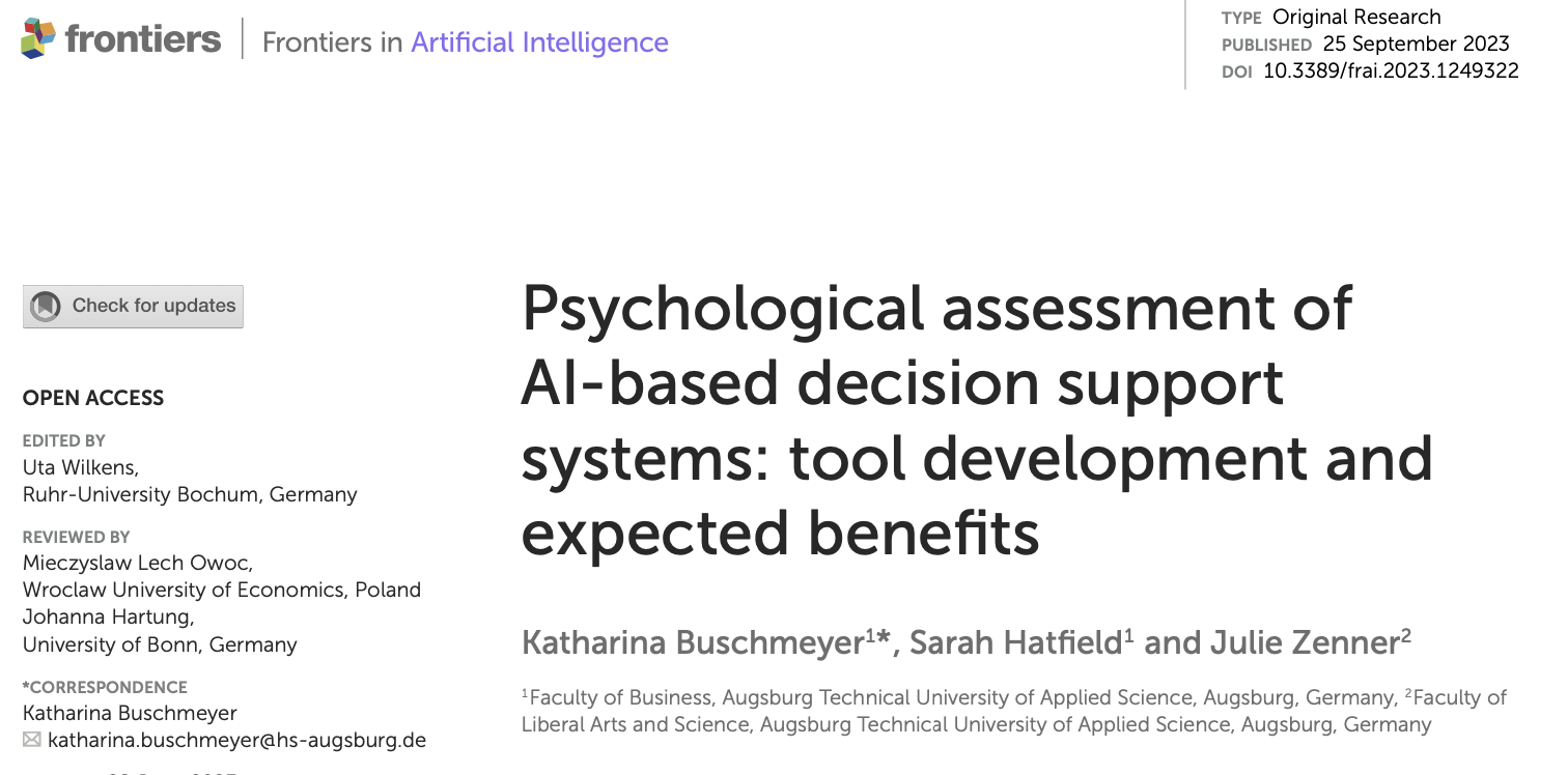 Psychological assessment of AI-based decision support systems