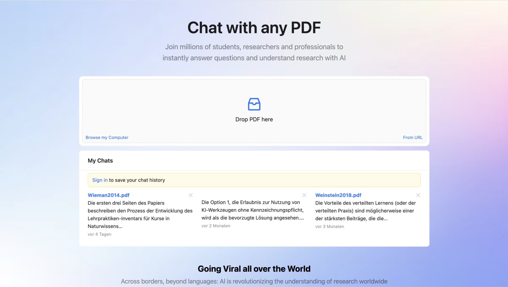Startseite von ChatPDF.com