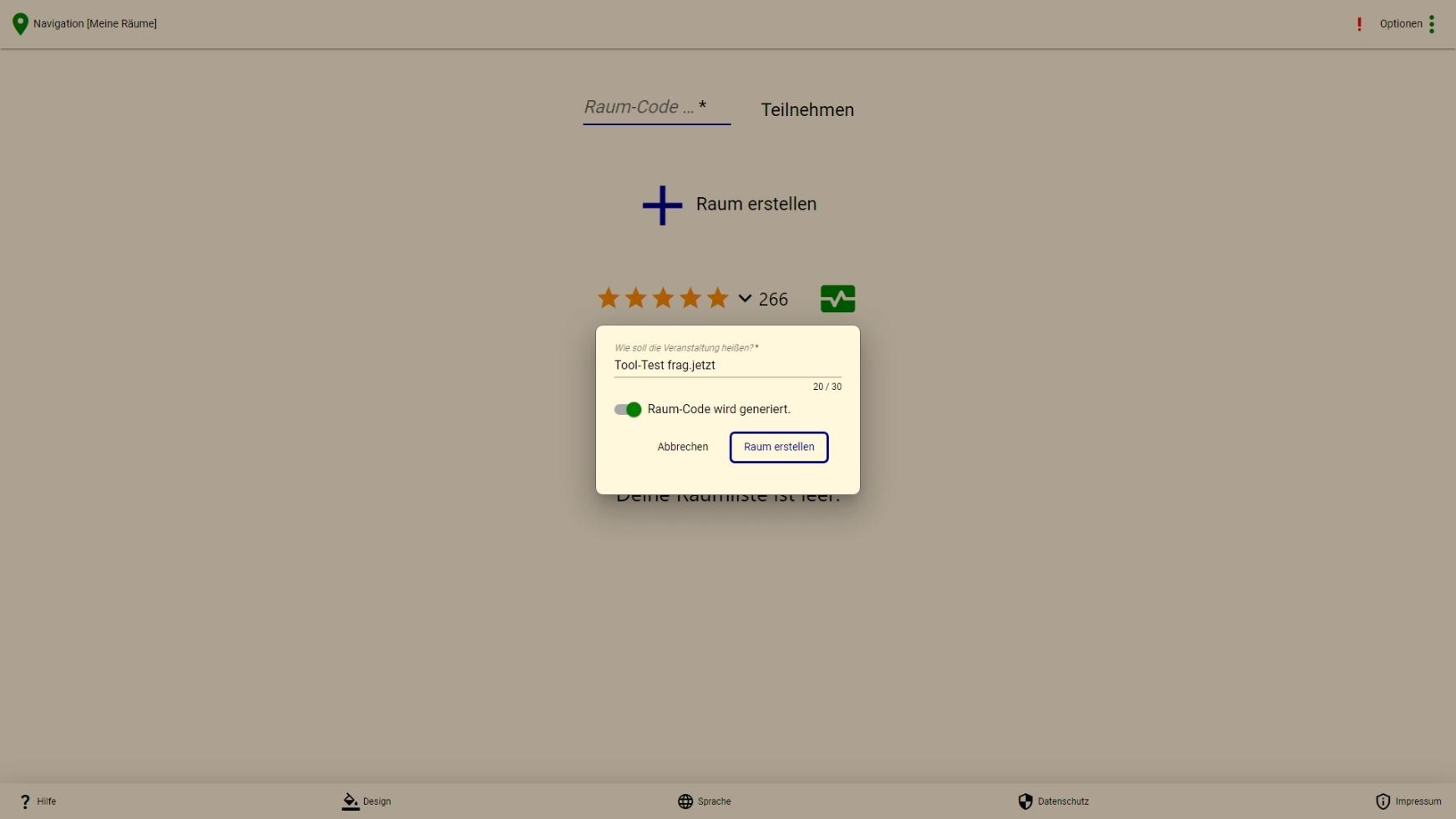 Raum anlegen - automatischer Code