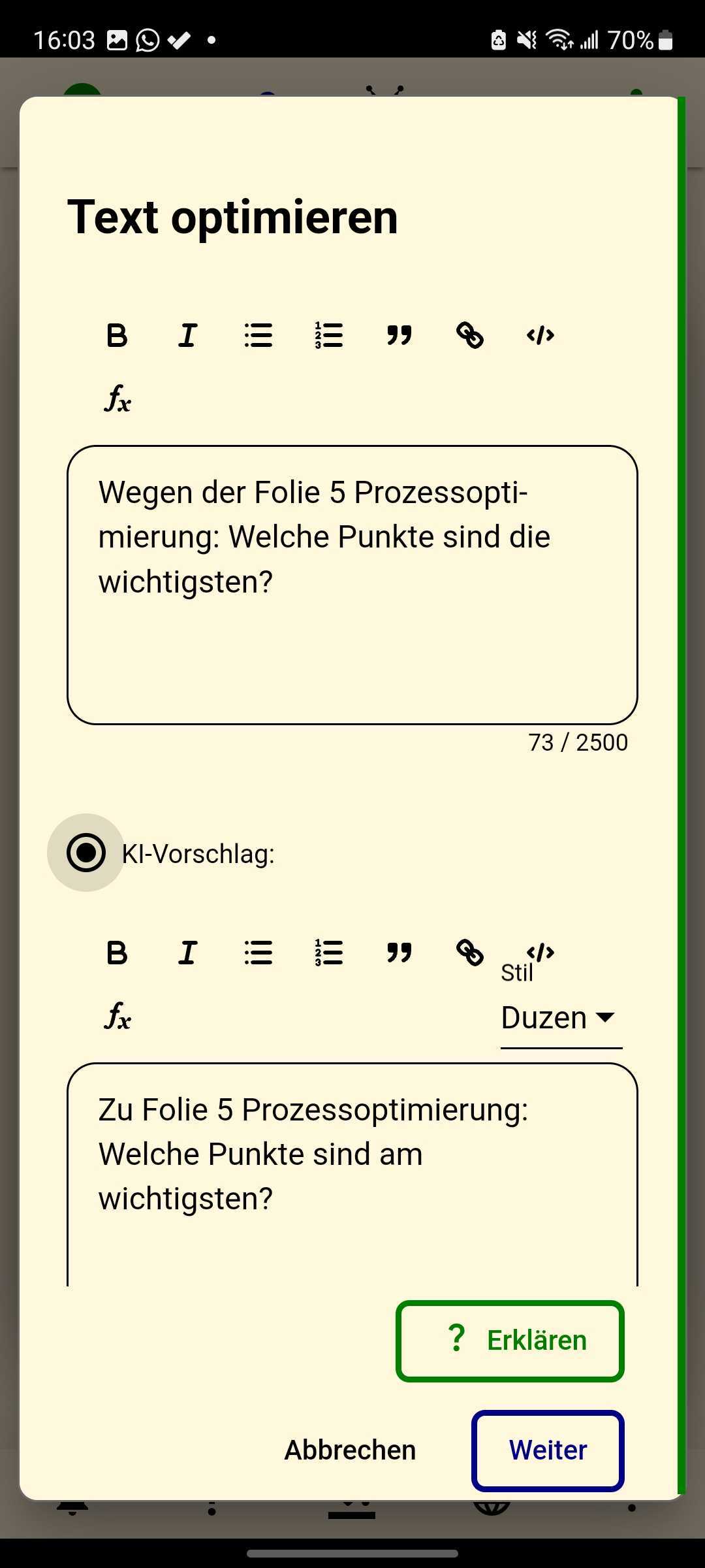 Textverbesserung für Fragen