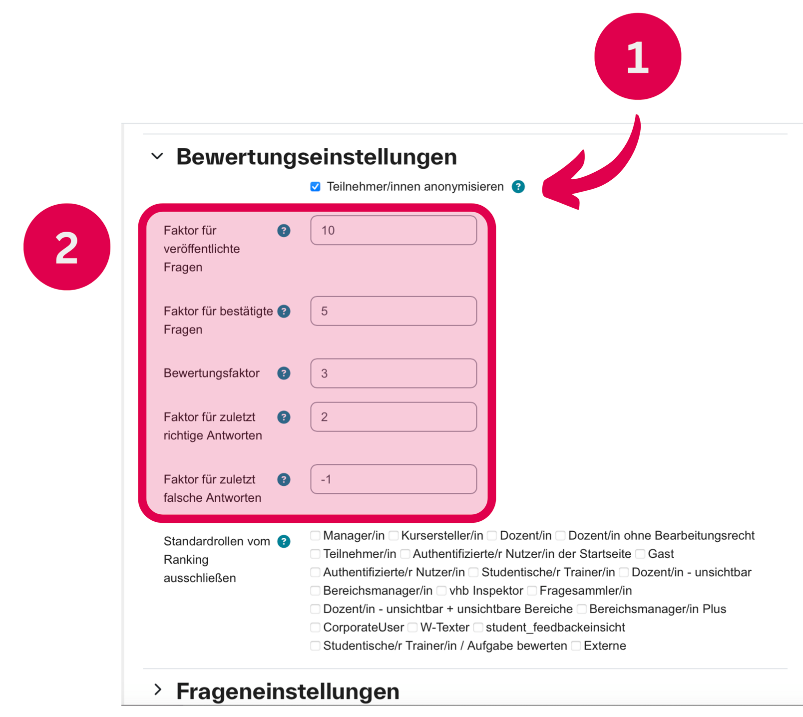 Bewertungseinstellungen