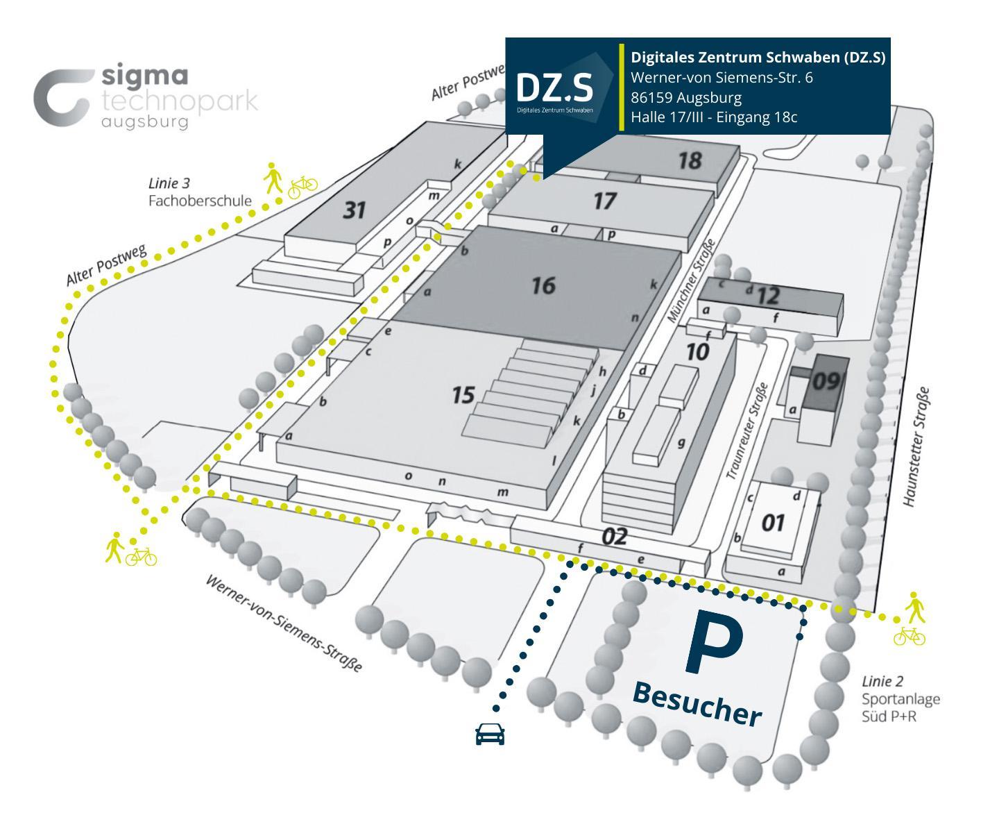 Lageplan Besucher Digitales Zentrum Schwaben, Halle 17