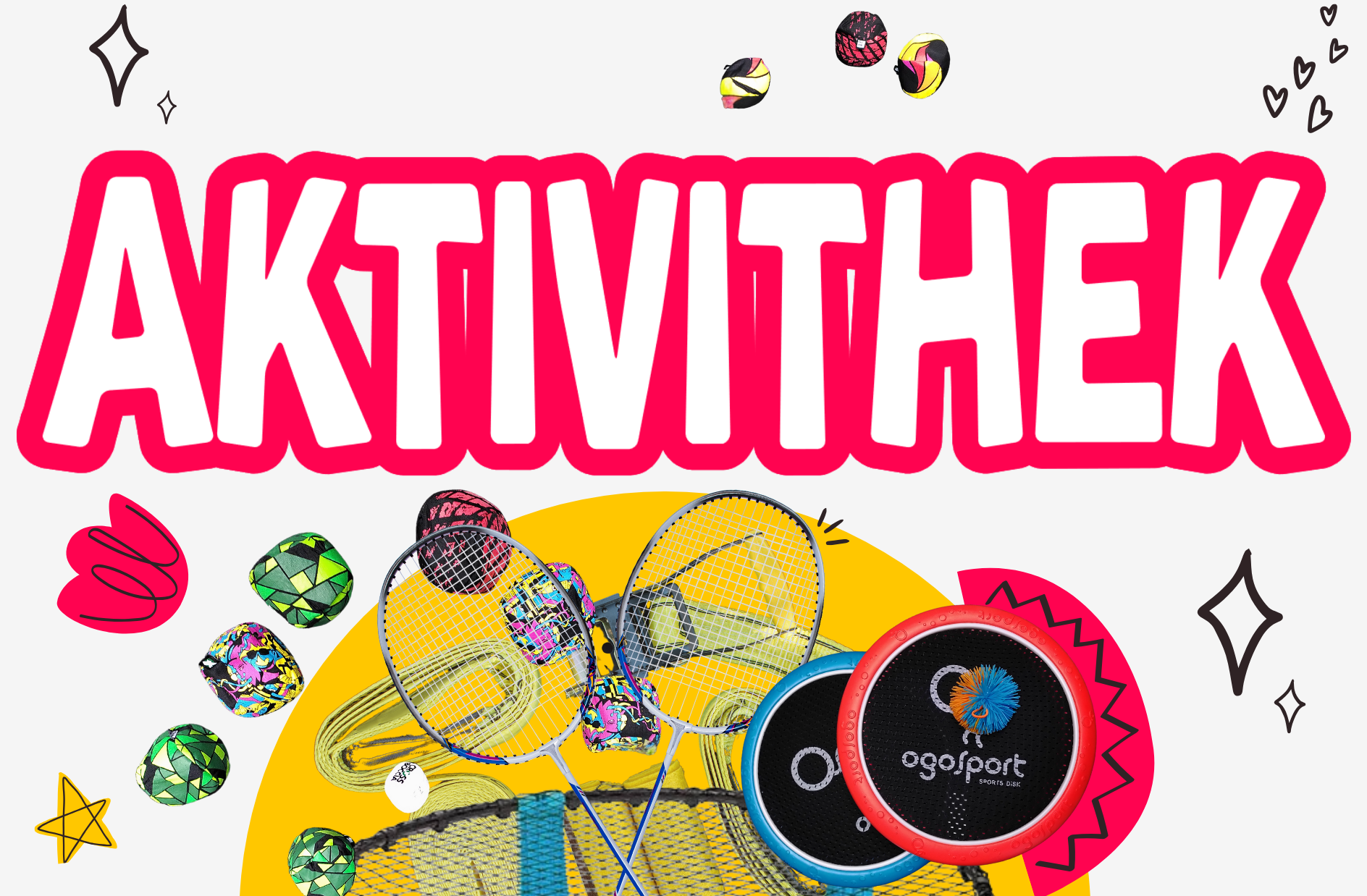 Dieses Bild zeigt das Logo der Aktivithek mit den zum Verleih stehenden Sport- und Spielgeräten