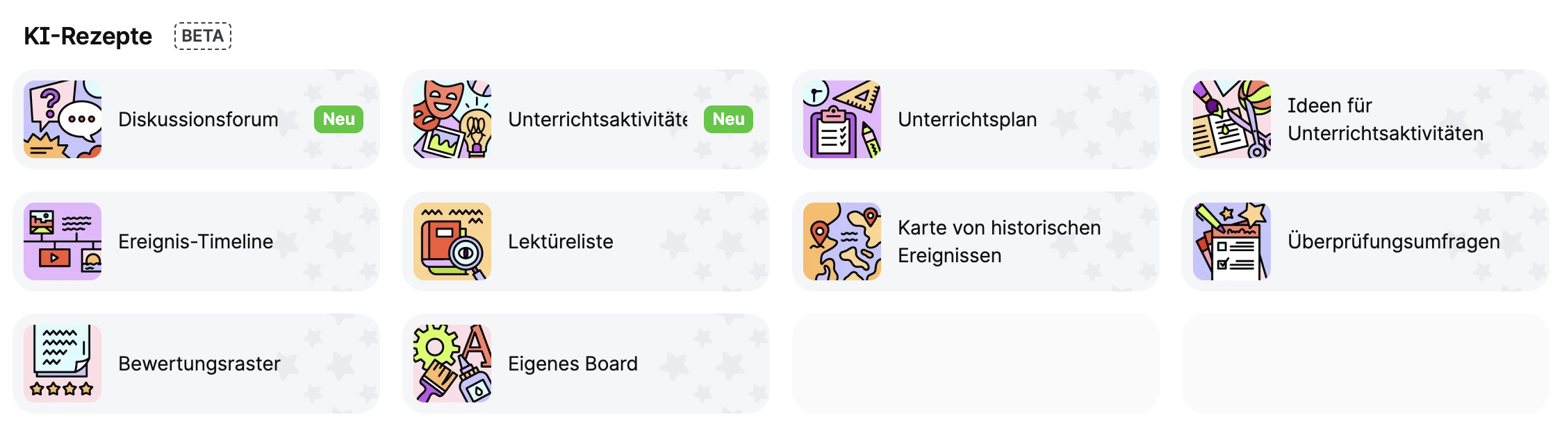 Auswahl der Padlet KI-Rezepte 