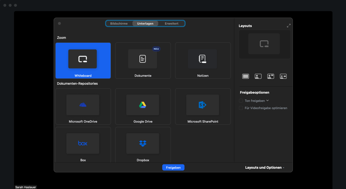 Whiteboard und Freigabe Whiteboard und Freigabe