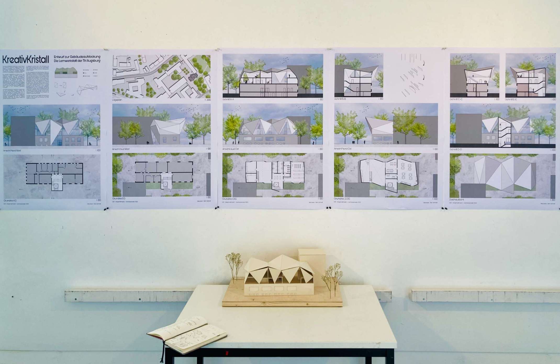 Entwurfspräsentation in Plänen mit digitalem Layout, Modell und Skizzenbuch (Alisa Asam) Entwurfspräsentation in Plänen mit digitalem Layout, Modell und Skizzenbuch (Alisa Asam)