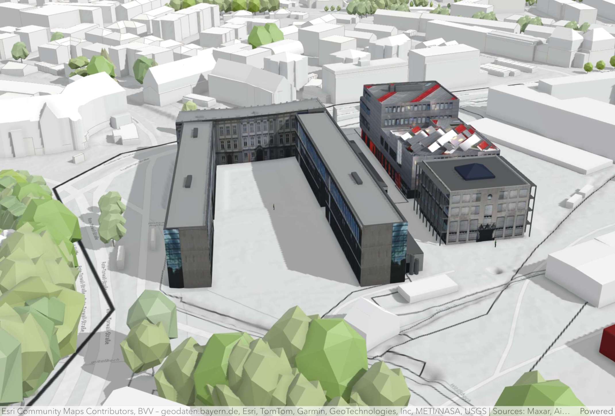 Digitales Modell des Innenhofs am Campus "Rotes Tor" der Technischen Hochschule Augsburg Digitales Modell des Innenhofs am Campus "Rotes Tor" der Technischen Hochschule Augsburg