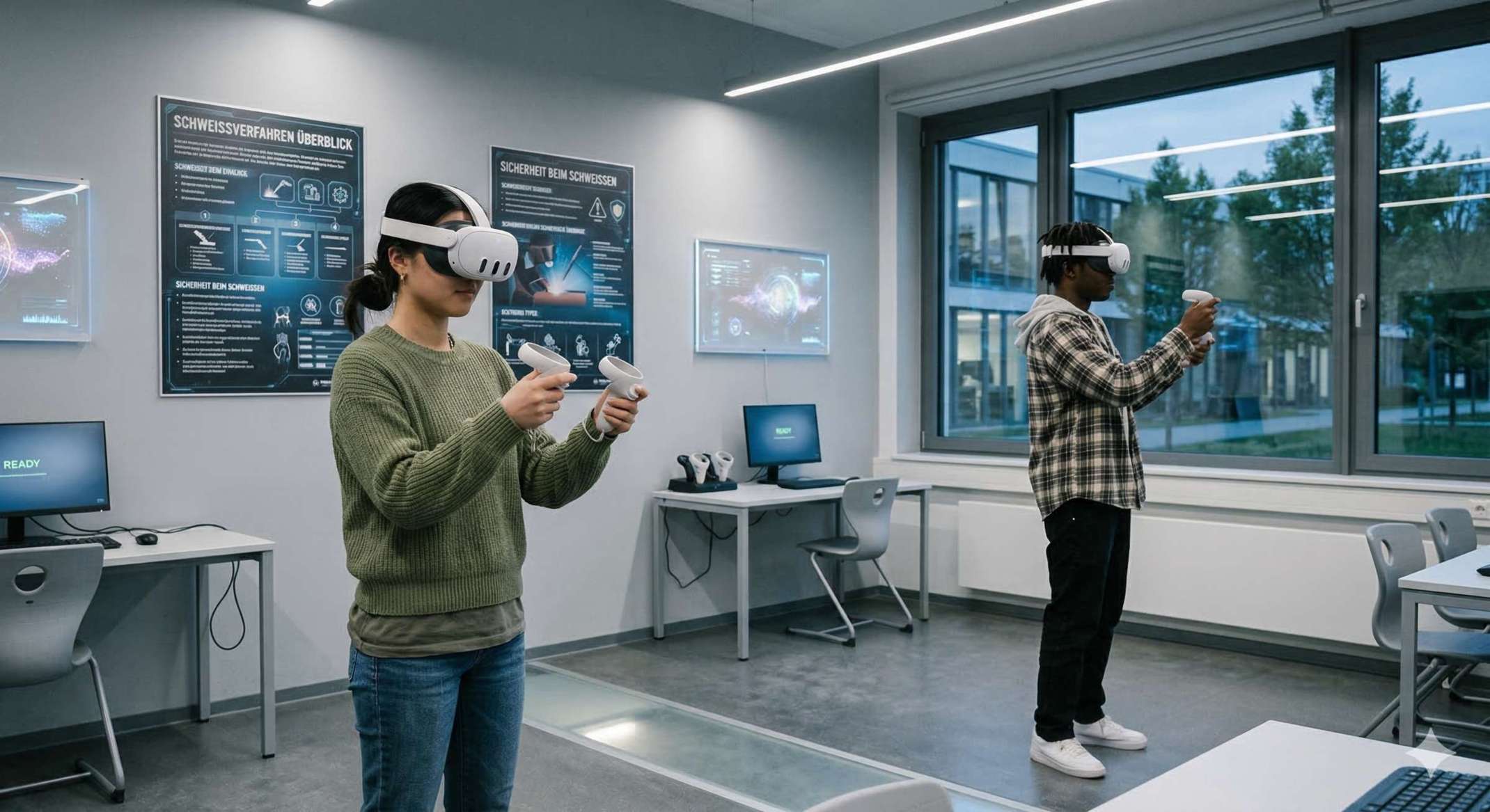 Im Forschungsprojekt werden KI-unterstützte und VR-basierte Methoden entwickelt, um Fachkräfte mit Migrationshintergrund beim Erlernen der deutschen Fach- und Berufssprache zu unterstützen. Bild: Gemini_Generated_Image; Achtung: Das Bild wurde mit KI generiert. Im Forschungsprojekt werden KI-unterstützte und VR-basierte Methoden entwickelt, um Fachkräfte mit Migrationshintergrund beim Erlernen der deutschen Fach- und Berufssprache zu unterstützen. Bild: Gemini_Generated_Image; Achtung: Das Bild wurde mit KI generiert.