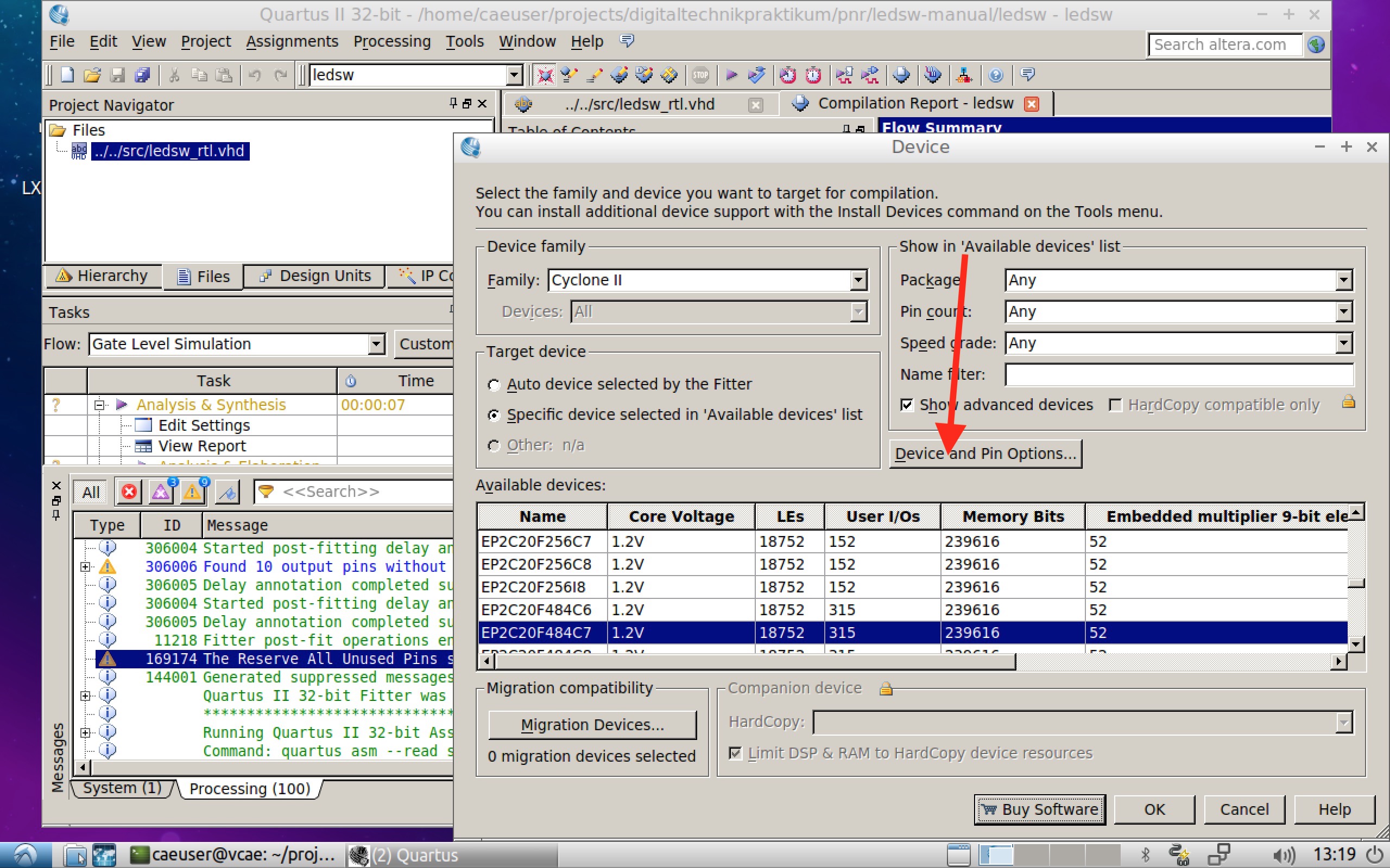  Quartus Device and Pin Options