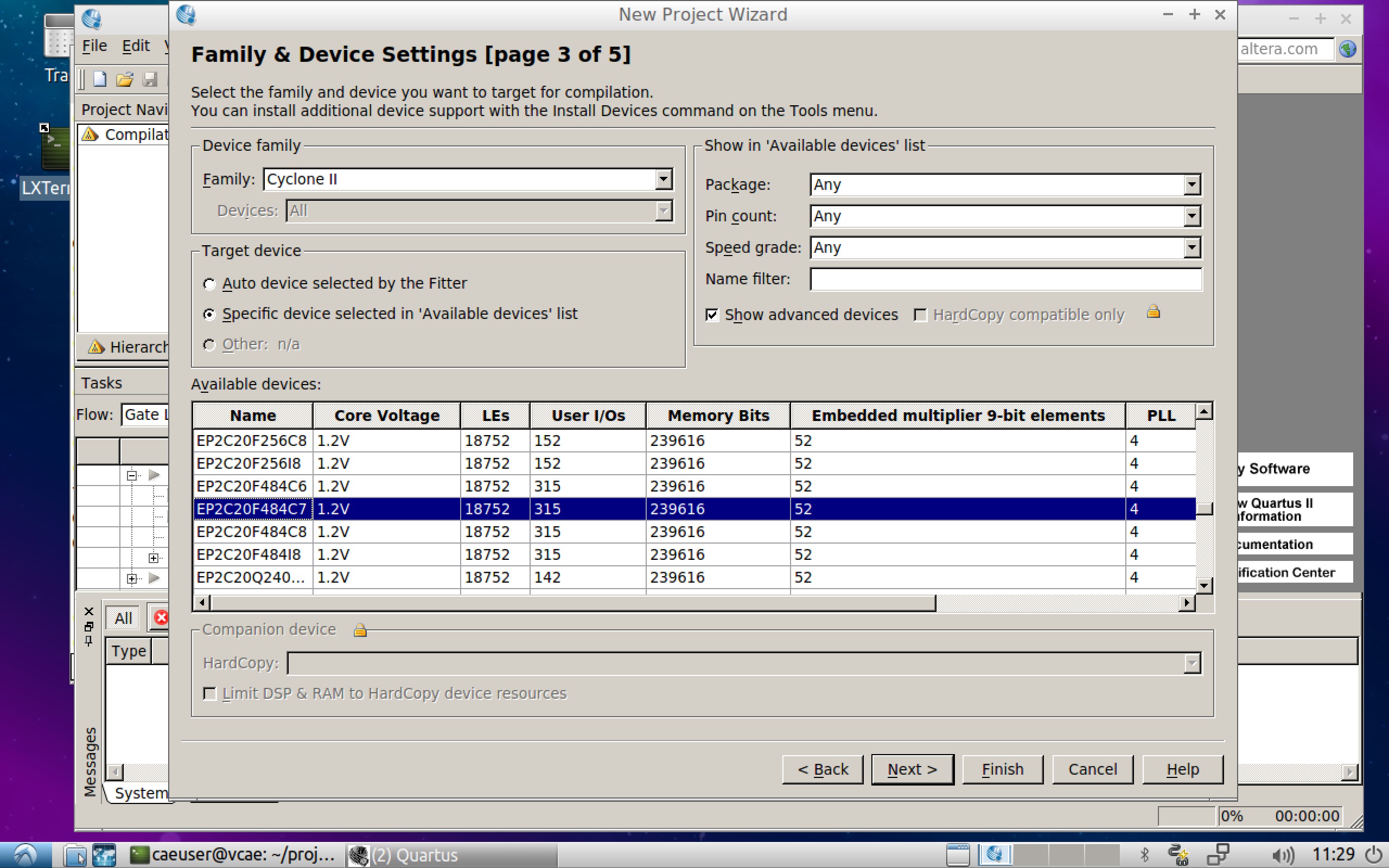  Quartus Select FPGA Device