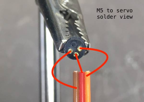 Servo to M5 cable - solder view