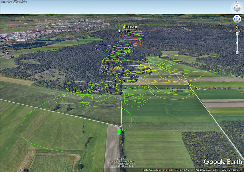 3D position plot for 2016-10-16, oblique view of whole flight