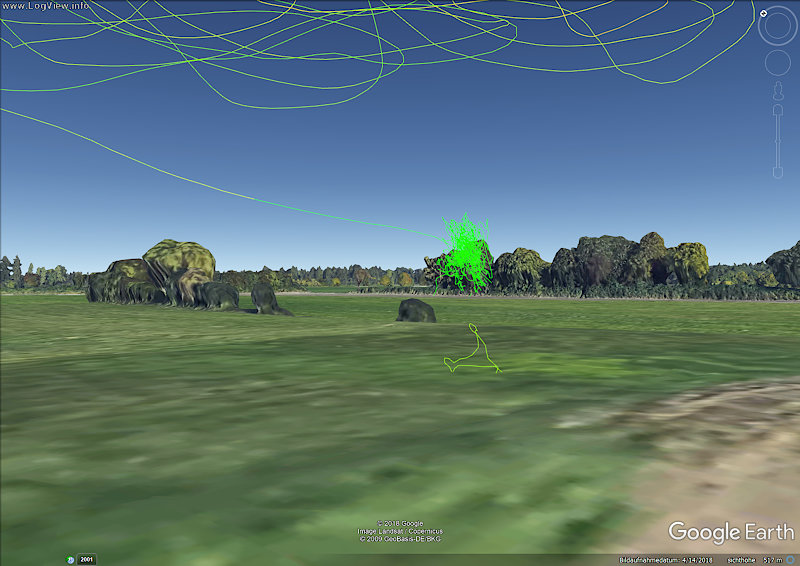 3D position plot for 2018-09-11, pilot's view of the tree-landing