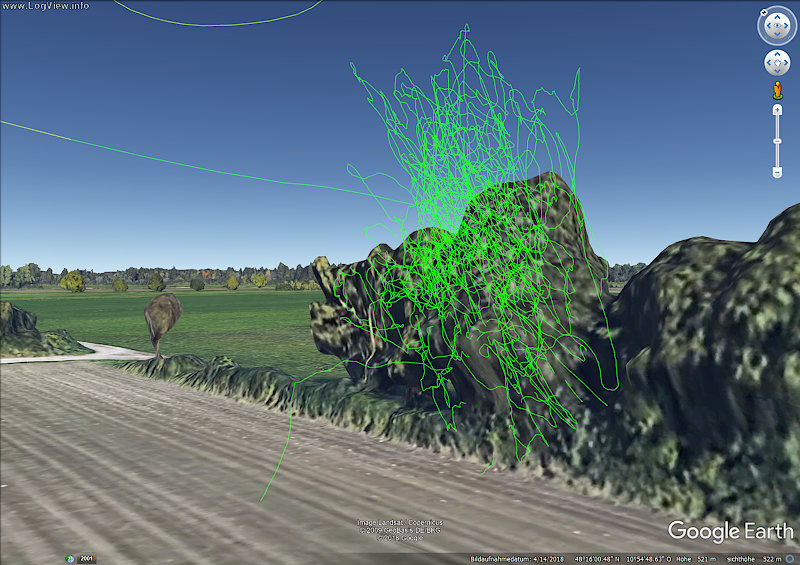 3D position plot for 2018-09-11, oblique front view of the tree-landing