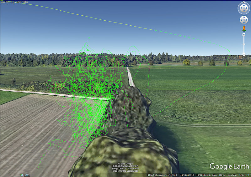 3D position plot for 2018-09-11, side view of the tree-landing