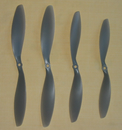 Die Propeller 11x7, 11x4.7, 10x7 und 9x6