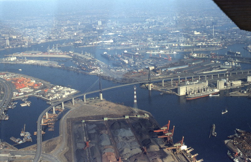 Hamburg harbor seen from an airplane