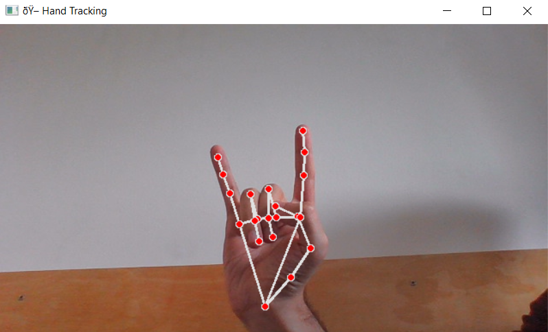 Rock-on-Geste mit Protokollierungsausgabe (z. B. „🤘 Rock on! Detected at…“)